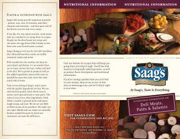 Nutritional Information - Saags Specialty Meats and Gourmet ...