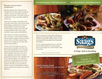 Nutritional Information - Saags Specialty Meats and Gourmet ...