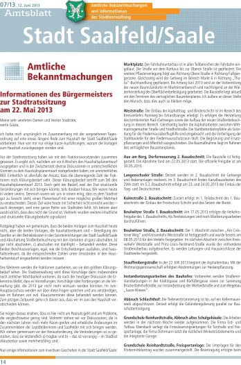 Amtsblatt Nummer 2013/07 - Saalfeld