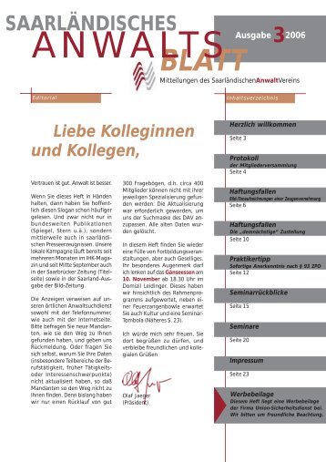 ANWALTS Ausgabe 32006 - SAV SaarlÃ¤ndischer Anwaltverein