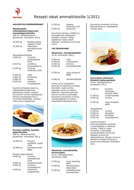 Resepti-ideat ammattilaisille 1/2011 - Saarioinen