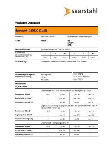 Werkstoff-Datenblatt Saarstahl - C20E2C (Cq22)