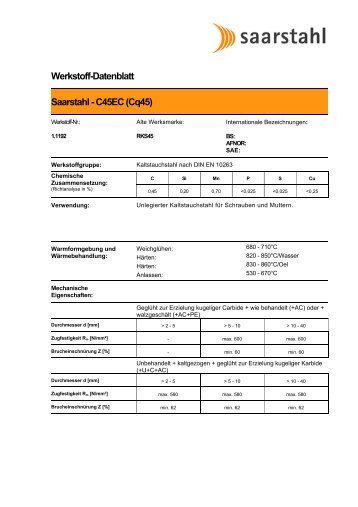 Werkstoff-Datenblatt Saarstahl - C45EC (Cq45)