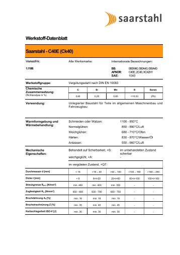 Werkstoff-Datenblatt Saarstahl - C40E (Ck40)