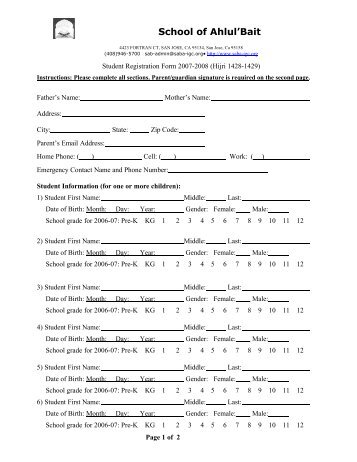 Registration Form - Shia Muslim Association of Bay Area