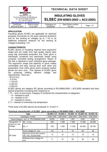 insulating gloves elsec (en 60903:2003 + ac2 ... - Sabelijos prekyba