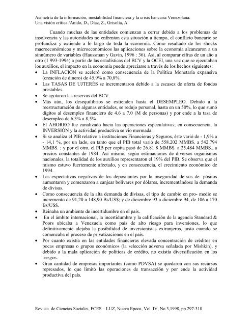 Asimetría de la información, inestabilidad financiera y la crisis ...