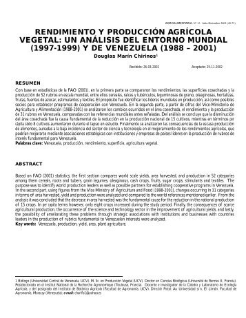 rendimiento y producciÃ³n agrÃ­cola vegetal - Saber -ULA