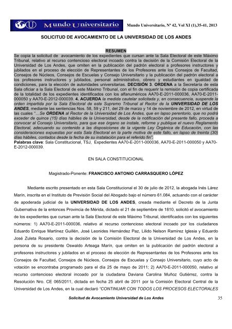 35 solicitud de avocamiento de la universidad de los andes