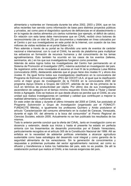 Informe de actividades 2005 - Saber ULA - Universidad de Los Andes