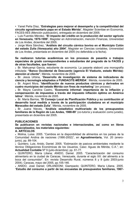 Informe de actividades 2005 - Saber ULA - Universidad de Los Andes