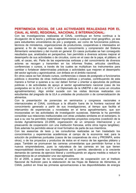 Informe de actividades 2005 - Saber ULA - Universidad de Los Andes