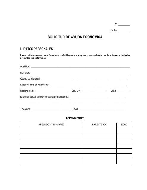 SOLICITUD DE AYUDA ECONOMICA - Saber ULA