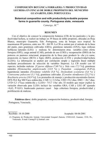 composiciÃ³n botÃ¡nica forrajera y productividad ... - Saber -ULA