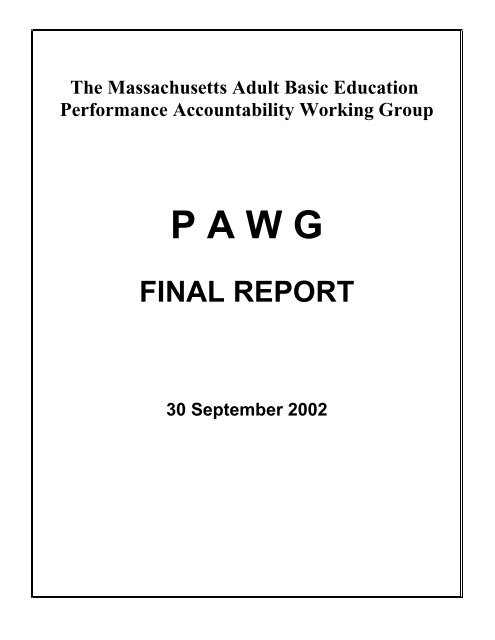 PAWG I Final Report - SABES