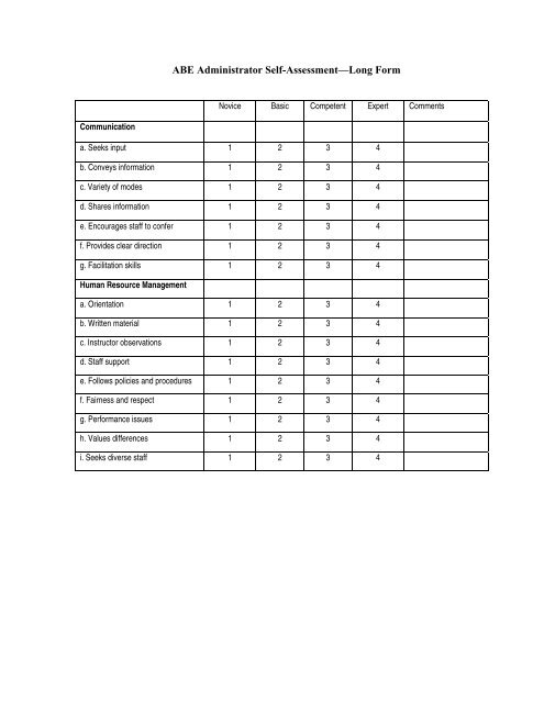 ABE Administrator Self-Assessment Survey - SABES