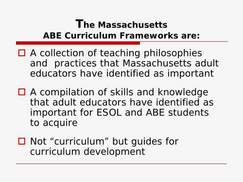 Introduction to the ABE Curriculum Frameworks - SABES