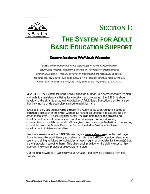 SECTION 1: THE SYSTEM FOR ADULT BASIC ... - SABES