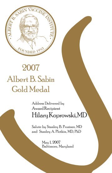 Albert B. Sabin Gold Medal Speech - Sabin Vaccine Institute