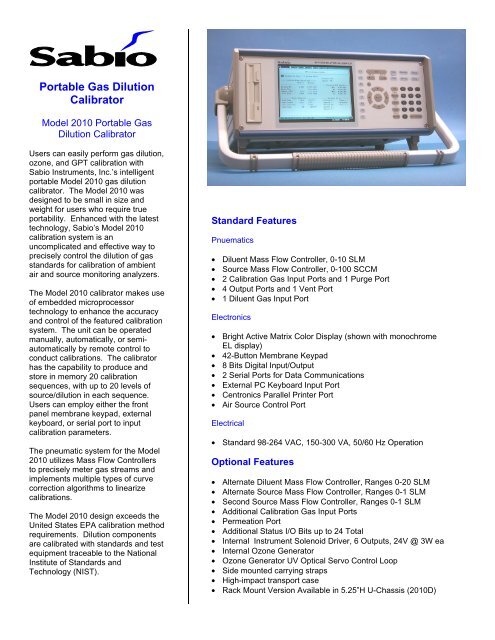 Model 2010 Portable Gas Dilution Calibrator - Sabio Instruments