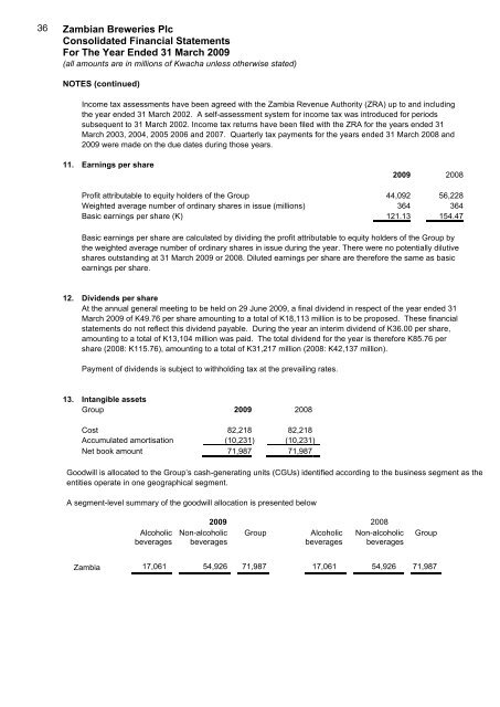 Download the Zambian Breweries 2009 Annual report ... - SABMiller