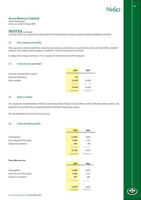 Accra Brewery Limited Annual Report 2009 - SABMiller