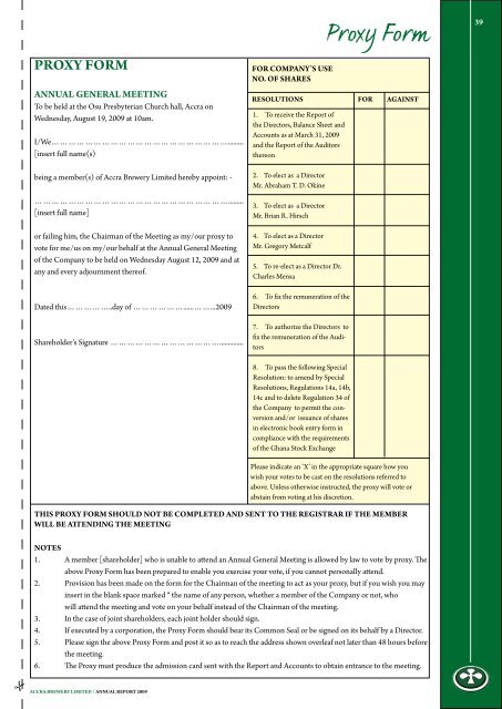 Accra Brewery Limited Annual Report 2009 - SABMiller