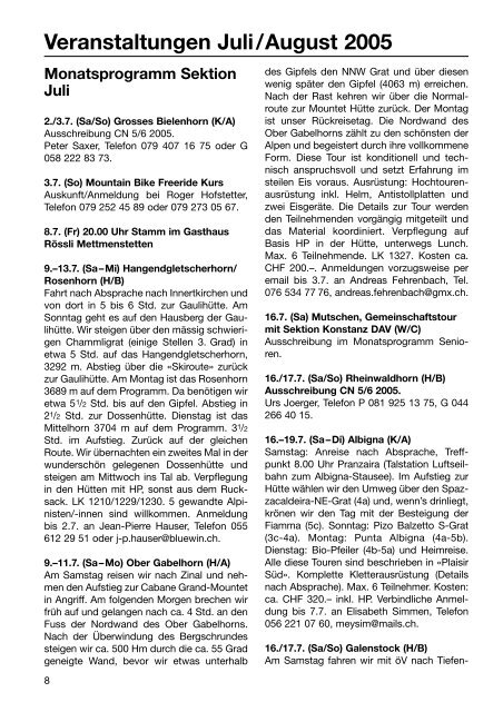7/8 2005 SAC SEKTION AM ALBIS - SAC Sektion Albis