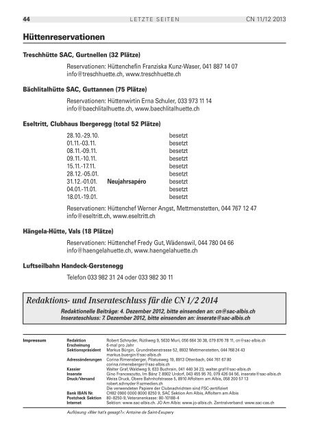 Clubnachrichten •Sektion Am Albis - SAC Sektion Albis