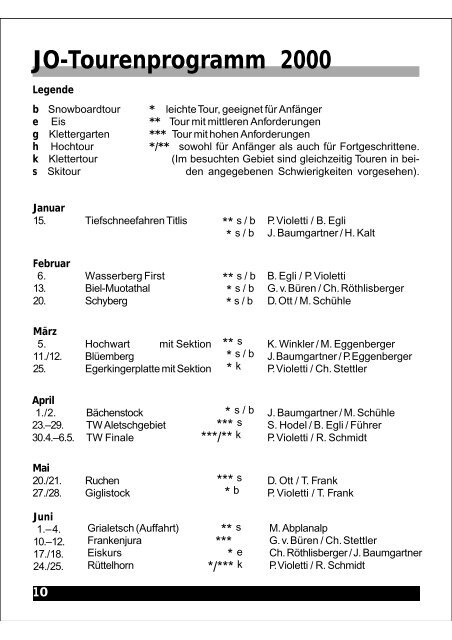 Tourenprogramm 2000 - SAC Sektion Albis