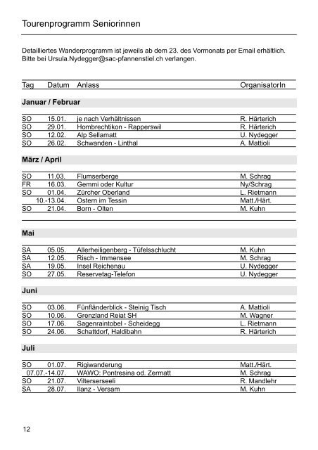 Tourenprogramm 2012 - SAC Sektion Pfannenstiel