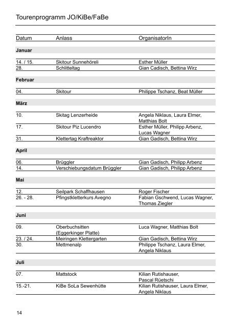 Tourenprogramm 2012 - SAC Sektion Pfannenstiel