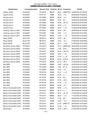 Orio al Serio SUMMER 2009 VOLI DI LINEA - PARTENZE ...