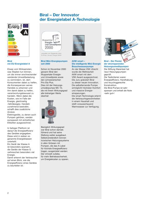 Hocheffiziente Mini-Energie-Pumpen mit Energielabel A Heizung ...