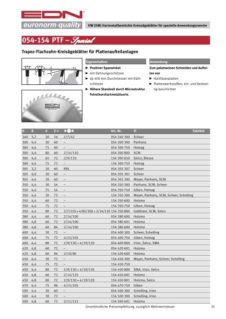 Katalog 45 Kreissägeblätter - EDN-Neuhaus