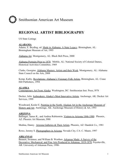 Artists by Region - Smithsonian American Art Museum - Smithsonian ...