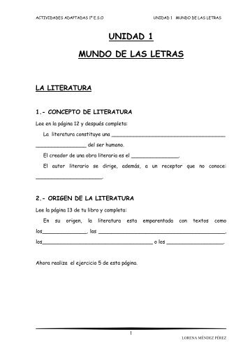 UNIDAD 1 MUNDO DE LAS LETRAS - Aula PT