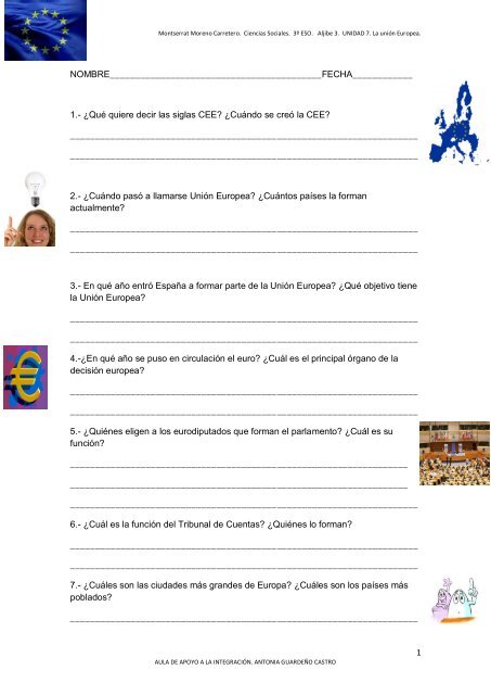 EXAMEN UNIDAD 7. La uniÃ³n Europea. C. Sociales ... - Aula PT