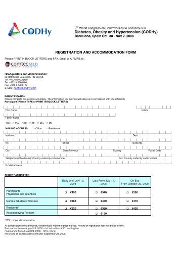 Offline Registration & Accommodation Form in PDF format - CODHy