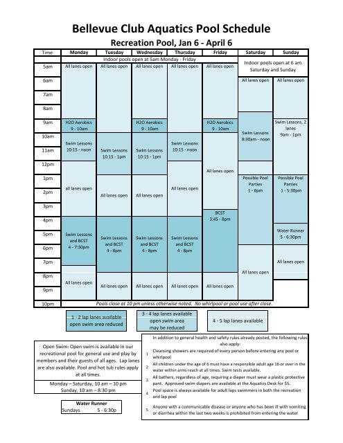 Indoor Pool Schedule - Bellevue Club