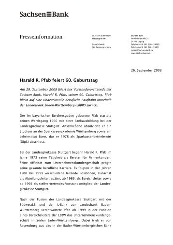Harald R. Pfab feiert 60. Geburtstag - Sachsen Bank