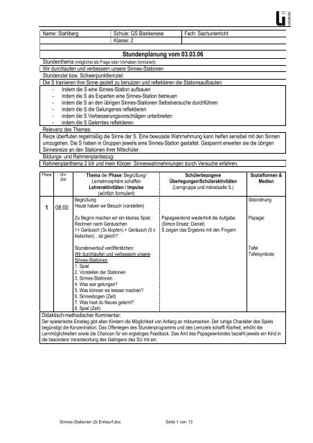 Sinnes-Stationen 2b Entwurf - Sachunterricht Petersen