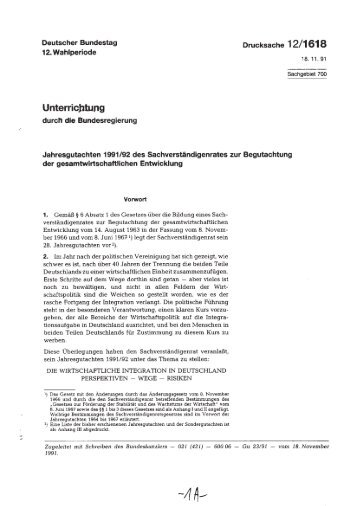 Jahresgutachten 1991/92 - SachverstÃ¤ndigenrat zur Begutachtung ...