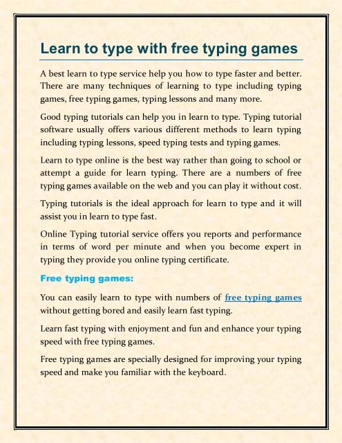 Learn to type with free typing games