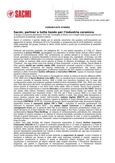 Comunicato stampa - Sacmi