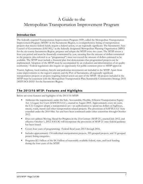 2013/16 Metropolitan Transportation Improvement Program ... - sacog