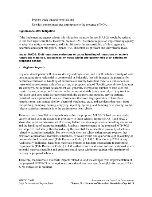 CHAPTER 10 – HAZARDS AND HAZARDOUS MATERIALS - sacog