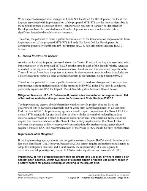 CHAPTER 10 – HAZARDS AND HAZARDOUS MATERIALS - sacog