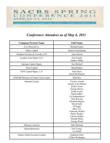 Conference Attendees as of May 6, 2011 - sacrs