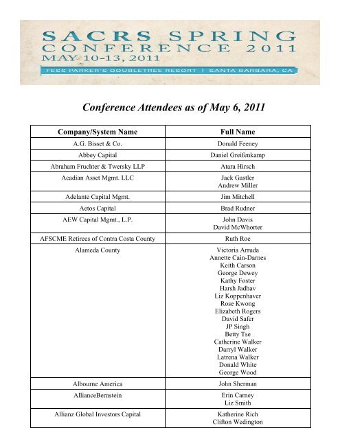 Conference Attendees as of May 6, 2011 - sacrs